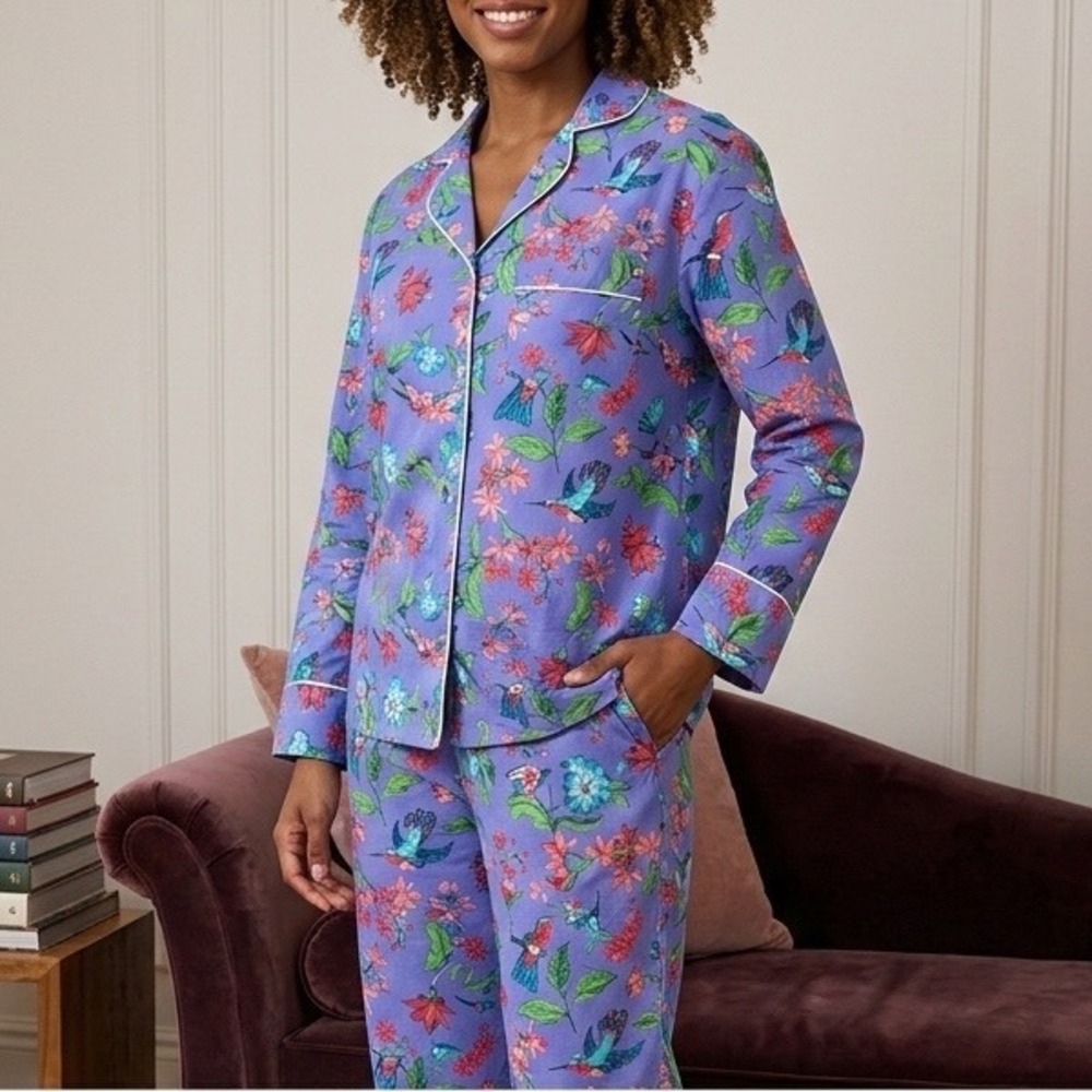 Printfresh Hummingbird Cotton Poplin Pajama Set Periwinkle Blue Womens 6X NEW